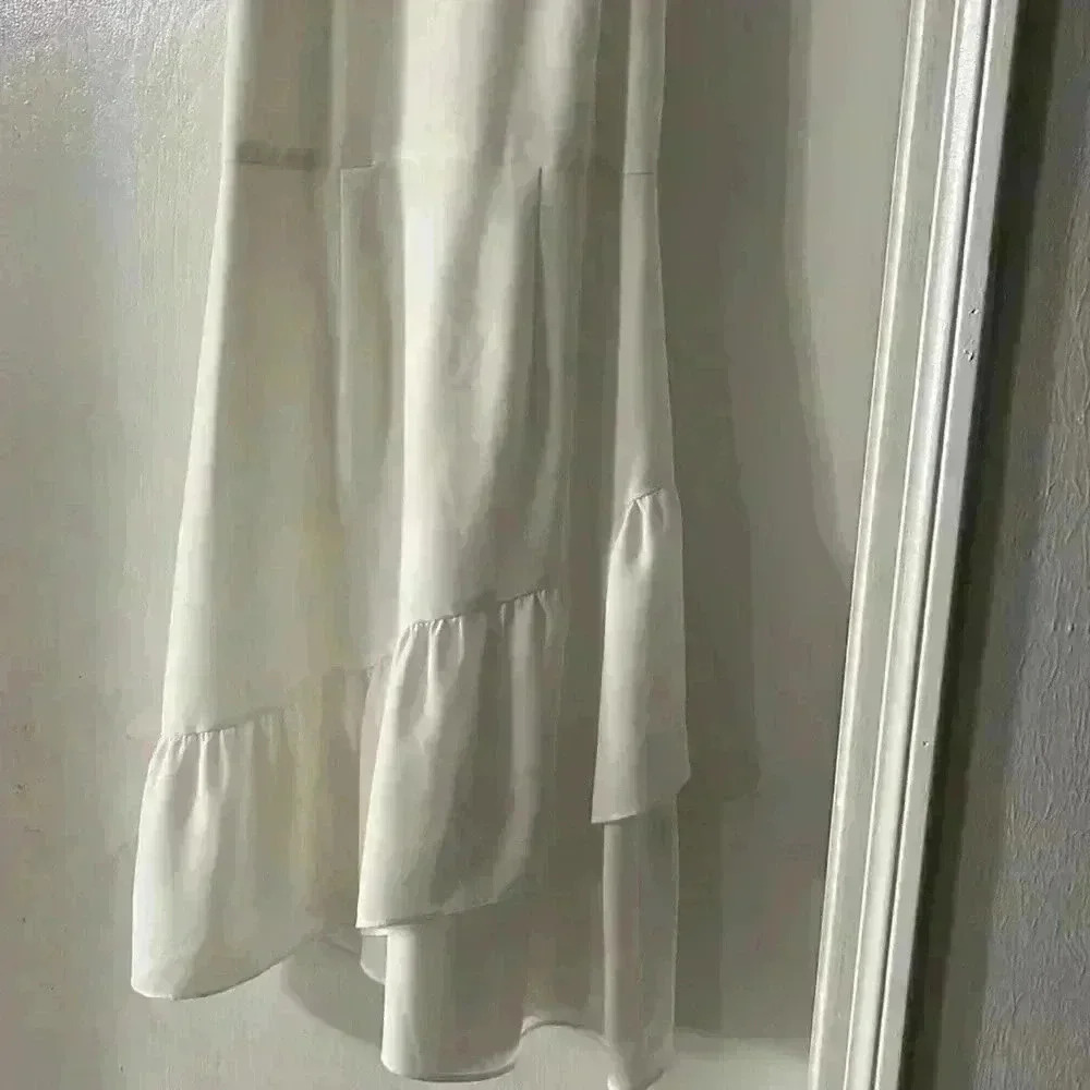 Shoshanna Women's White Tiered Ruffle Trim Tulip Hem Sleeveless Dress Size 2 - Picture 3 of 9